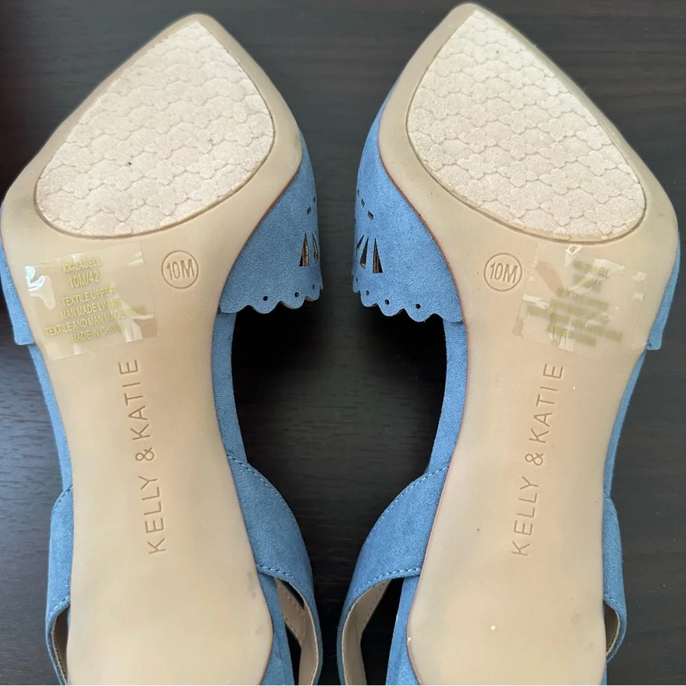 Kelly & Katie Pointed Toe Blue Microsuede Pumps, Size 10 Women's Heels New